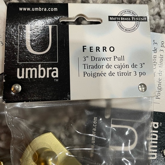 New UMBRA Ferro 3” & 1” Drawer Pull matte brass finish hardware for furniture - Picture 5 of 6